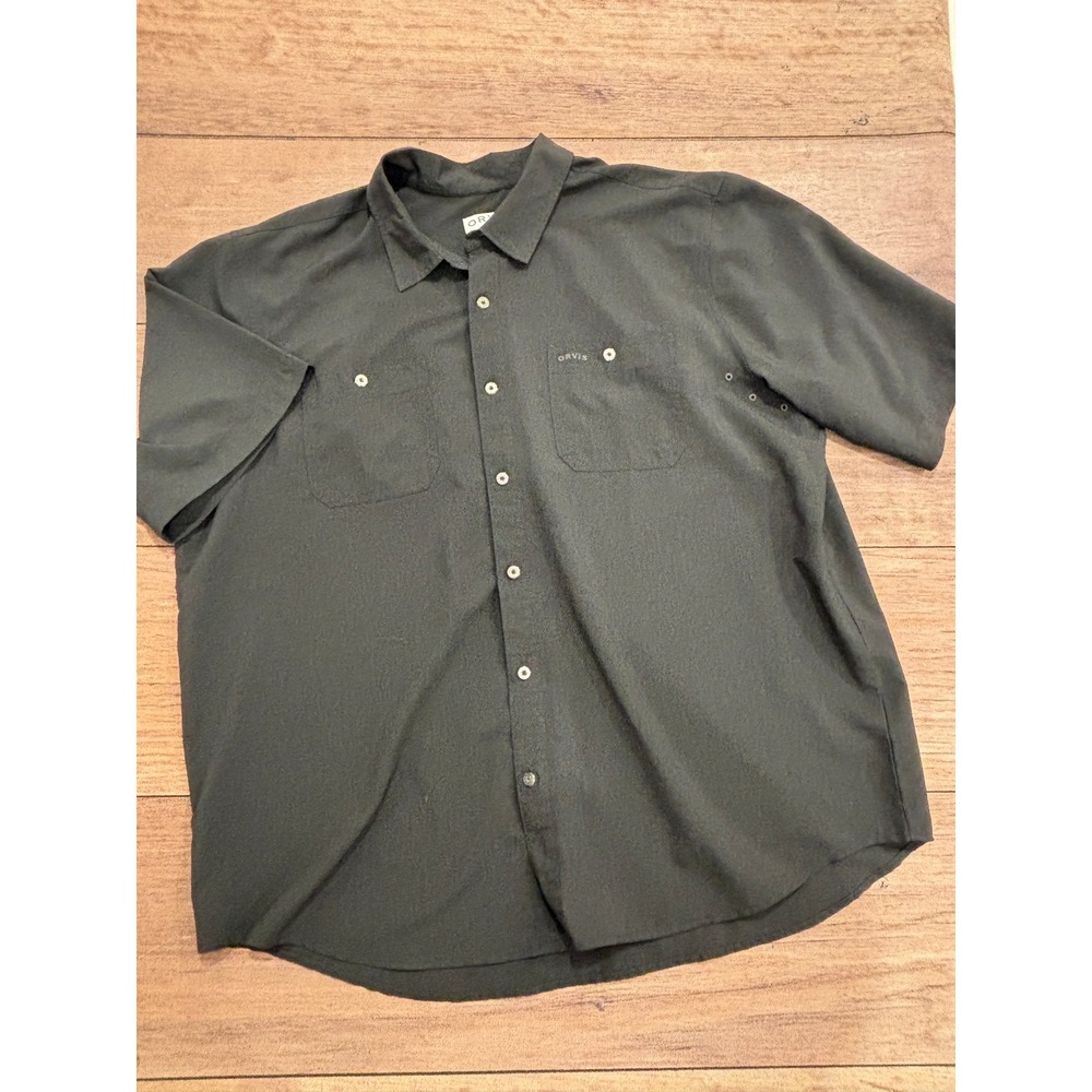 Orvis Mens XXL Short Sleeve Button Down Shirt Gray Charcoal Outdoor Hiking